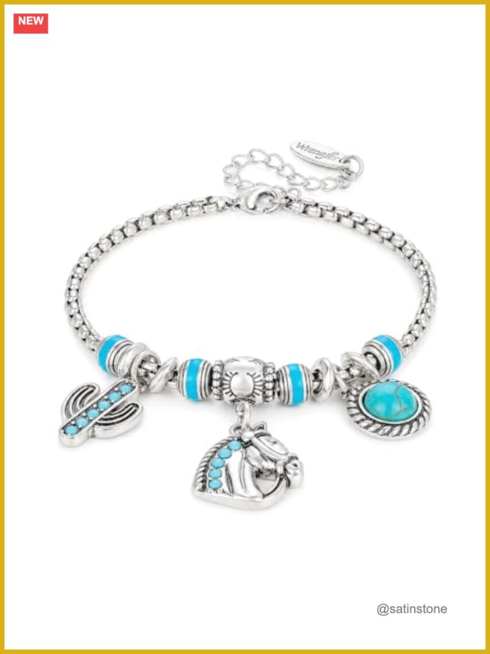 Sliding Charm Bracelet with Silver and 14K Gold Plating, Western Turquoise